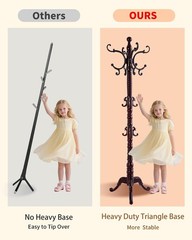 Solid Wood Freestanding Coat Rack Stand 14 Hooks Vintage Heavy Duty Entryway Jac