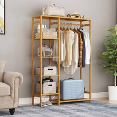 Freestanding Large Wood Clothing Garment Rack Shelf Clothes Hanging Rack Closet