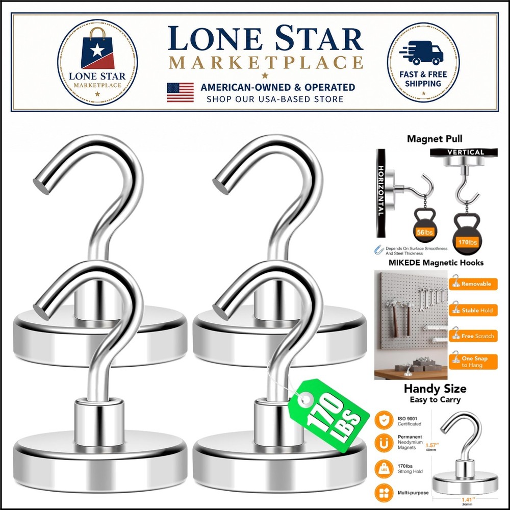 Professional Grade 170Lbs Magnetic Hooks – Rust-Resistant & Heavy Duty, 4 Pack
