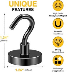 Industrial Grade Neodymium Magnetic Hooks – 120 LB Strength for Home & Office