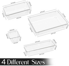 25 Piece Clear Drawer Organizer Trays 4 Sizes Plastic Storage Bins Home Office