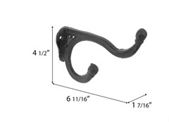 Black Iron Wall Hook Traditional Style Wall Mounted Coat Hook 6 11/16″ x 4 1/2″