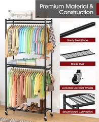 Clothes Rack – 33.0″ x 12.2″ x 79.5″ Clothing Rack with Shelves & Wheels, Mul…