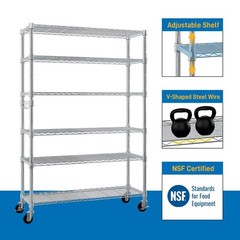Heavy Duty Adjustable 6-Tiers Metal Shelving Rack for Garage Kitchen with Wheels