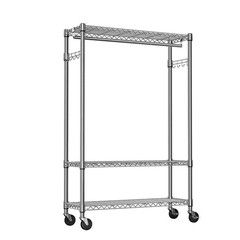 Chrome Carbon Steel Rolling Clothes Rack 3-Tier Garment Rack on Wheels W/ Rod Me
