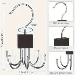 360° Rotating Hanger Hook Multi-Claw Metal Rack Closet Tie Scarf Bag Organizer