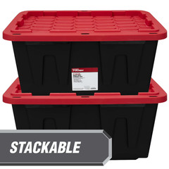 (4Pack)Hyper Tough 27 Gallon Storage Bin Snap Lid Black Red Heavy Duty Container
