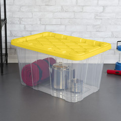 Sterilite 27 Gallon Industrial Storage Tote Clear Yellow Stackable Bin Box 4pk