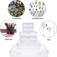 24 Pieces Mixed Sizes Rectangular Empty Mini Clear Plastic Organizer Box | Hinge