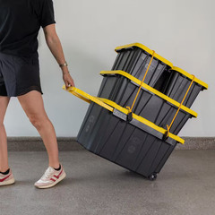 27 Gal. Tough Storage Tote with Wheels and Handle in Black and Yellow