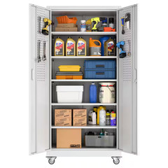 32 In. W X 71 In. H X 16 In. D Garage Storage Freestanding Cabinet with Pegboard