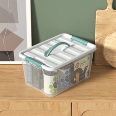 Kekow 14 Quart Latching Storage Box, Stackable Bin with Green Latch Lid, 6 Pack