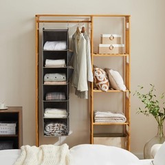 Contemporary Grey Hanging Closet Organizer with 6 Shelves & Portable Design