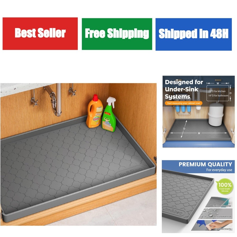 Jin&Bao Waterproof Under Sink Mat 34″ x 22″ Silicone Cabinet Protector
