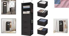 Hanging Closet Organizer with 5 Drawers 6 Shelves Storage for Wardrobe RV Black