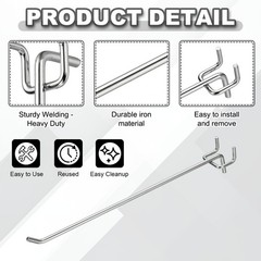 12 Pcs Pegboard Hooks, 9.8″ Peg Board Hooks Kit, Silver Tone (1.2mm)
