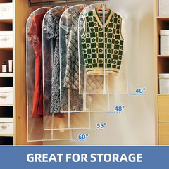 40″ All Clear Garment Bags for Hanging Clothes, 5 Packs Suit Bags for Closet Sto