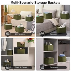 4 PCS Green Woven Cotton Rope Small Storage Book Basket 12.5×9.1×7.9 Inch
