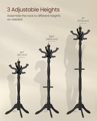 Wooden Coat Rack with 11 Hooks | Free Standing Hall Tree for Hats and Coats