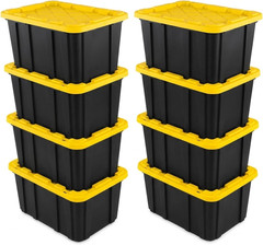 8-Pack Heavy-Duty 27 Gallon Storage Totes – Stackable Bins with Lids