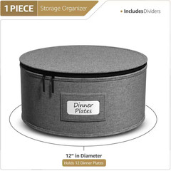 Gray Fabric Dinnerware Storage, 12 In. X 6.25 In. China Plate Container Organize