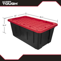 Hyper Tough 40 Gal Storage Bin Snap Lid Black Red 2 Pack Heavy Duty