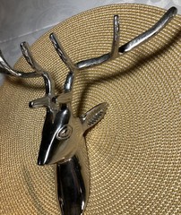 Polished Aluminum Metal Wall Coat Jacket Hook Mount Stag Deer Buck Cabin Lodge