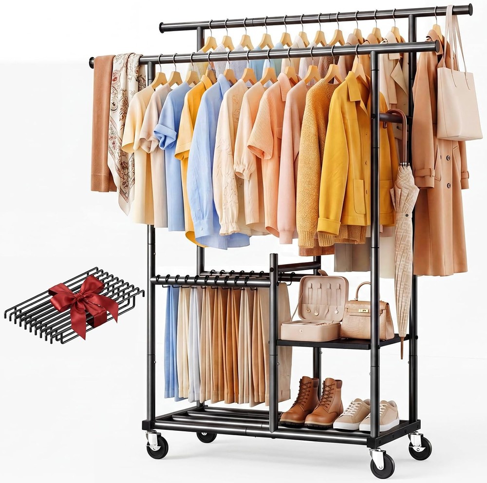 HOKEEPER Heavy Duty Clothes Rack 400 lbs Capacity, Rolling Garment Rack Black