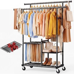 HOKEEPER Heavy Duty Clothes Rack 400 lbs Capacity, Rolling Garment Rack Black