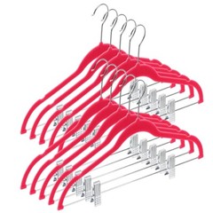10 Pack Clothes Velvet Hangers with clips Ultra-Thin Non-Slip in Fuchsia Pink