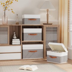 3 PCS Foldable Lidded Storage Baskets Closet Organizer Boxes 13×9.1×7.9 In