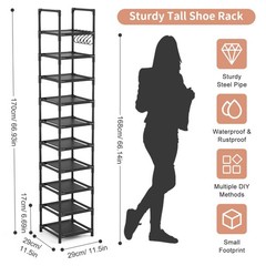 Tall Narrow Shoe Rack Entryway, 10 Tier Metal, 10–15 Pairs, Corner Space Saver