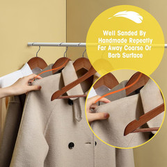 30 Pack Heavy Duty Wooden Hangers with Notches – Walnut Closet Organizers