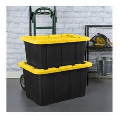 Sterilite Storage Bins 27 Gallon, Stackable Plastic Totes w/ Lids, Black Yellow