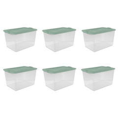 Sterilite 66 Qt Storage Bin Clear Container w/Lid Blue Latch 6 Pack