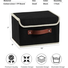 Collapsible Cotton Linen Storage Bin with Faux Leather Handles Decorative Fabric