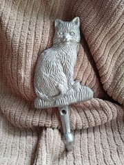 Silver Metal Cat Tail Wall Hook Contemporary Animal Decor Matte Finish