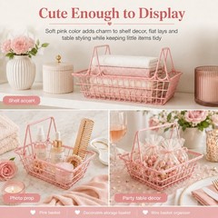 Pink Mini Shopping Basket, 9.25″ x 6.29″ x 3.54″ Metal Wire Basket with Handl…