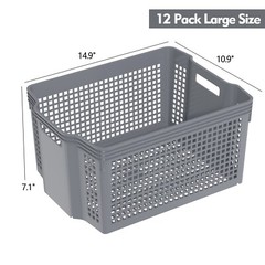 Idotry 12-Pack Large Plastic Weave Storage Basket Stackable Organizer Shelf Gray