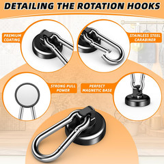 FINDMAG Magnetic Hooks with Swivel Carabiner, 70LBS Neodymium Magnet Hooks Heavy