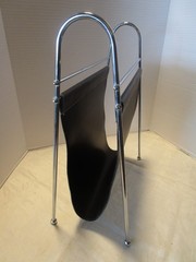 Vintage MAGAZINE RACK SLING DESIGN Faux Leather Atomic feet 17.75” T 1990s