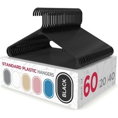 60 Pack Black Plastic Clothes Hangers, Space Saving for Closet Coats Shirts