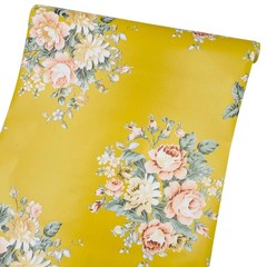 Yifely Vintage Peony Floral Shelving Paper Dark Yellow 9.8″W x 17.7″L,