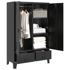 vidaXL Steel Wardrobe Black Industrial 354 x 157 x 551 Inch Storage Cabinet