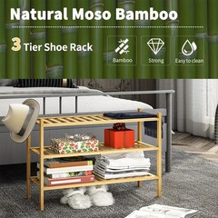 Furshus 3-Tier Bamboo Shoe Rack for Entryway, 3-Tier-Standard, Natural