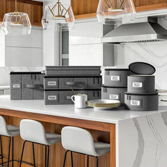 Gray Fabric Dinnerware Storage, 12 In. X 6.25 In. China Plate Container Organize