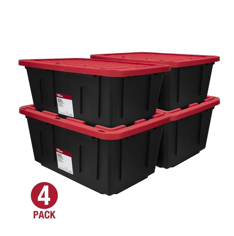 4 Pack 27 Gallon Large Storage Tote Bin with Lid Heavy Duty Plastic Organizer