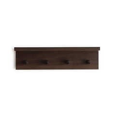 Walnut Color Wall-Mounted Wooden Entrance Coat Rack with Hooks and Shelf Rustic