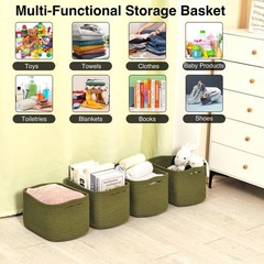 Storage Basket Shelves Woven Cotton Rope Book Decor Green 12.5×9.1×7.9″ 4 PCS