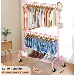 Heavy Duty Adjustable Garment Rack W/ Shelves Rolling Clothes Stand Storage New